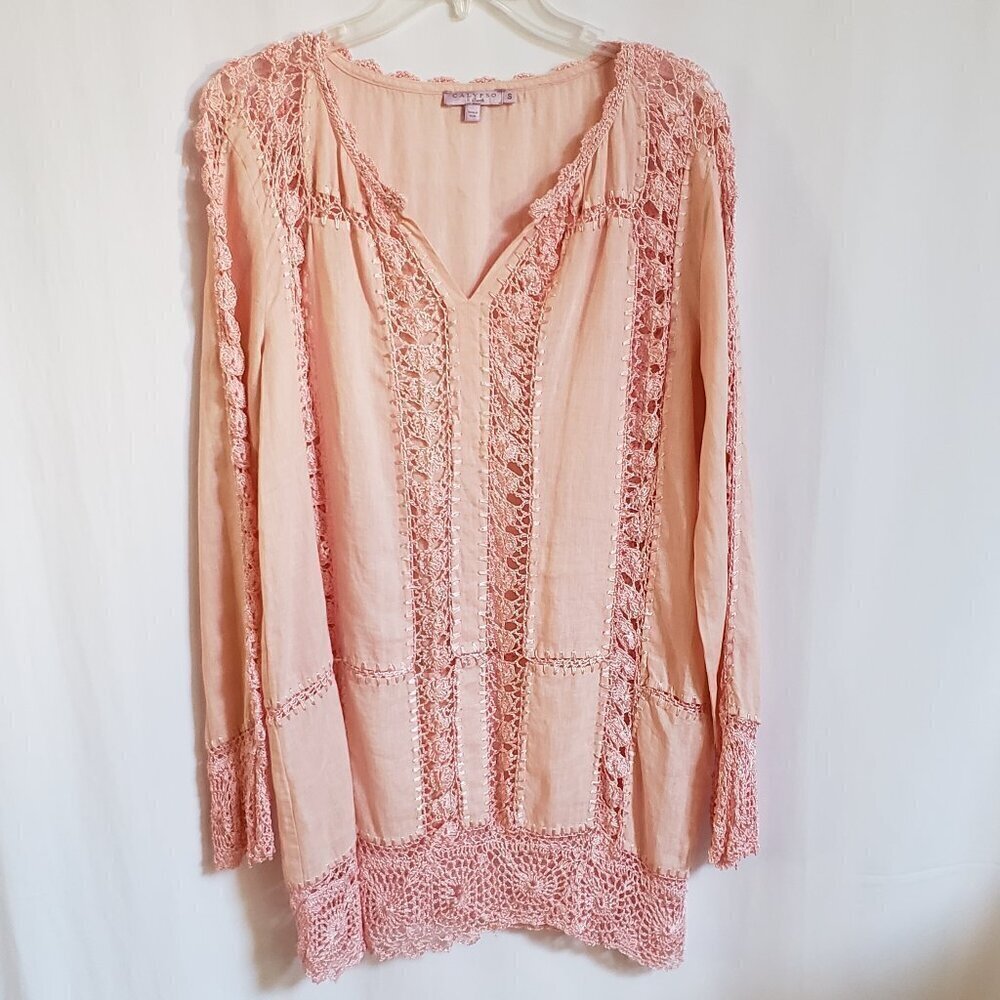 Calypso St. Barth Orange Linen Tunic. Size Small